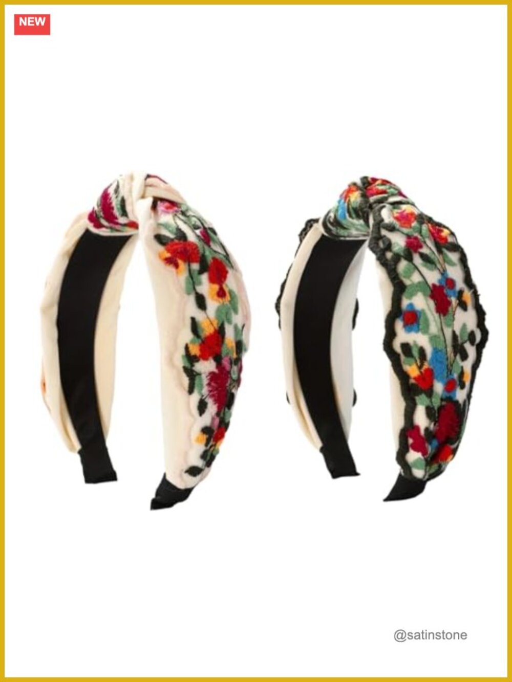 2 Pack Knotted Headbands with Celtic Floral Embroidery, Wide Fabric Hair